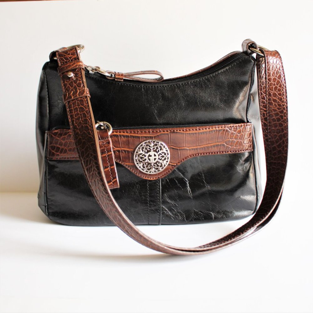 Giani Bernini Black/Brown Croc Trim Shoulder Bag - Picture 11 of 11